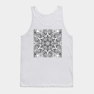 kaleidoscope bohemian chic sketch swirls black white mandala Tank Top